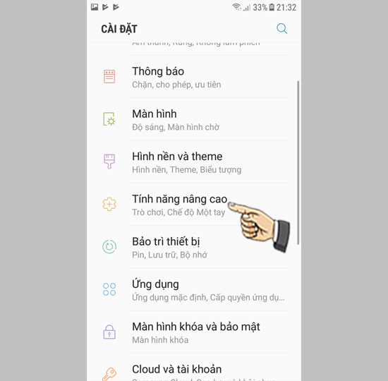 chọn Tính năng nâng cao