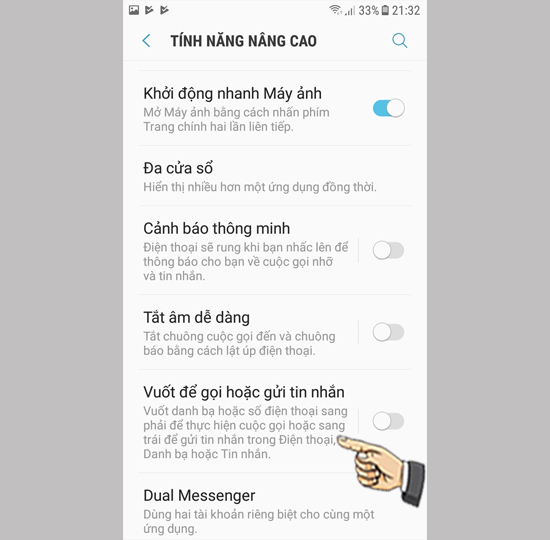Bước 2: Chọn Vuốt để gọi hoặc nhắn tin