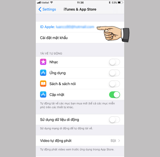 ​Chọn vào tài khoản