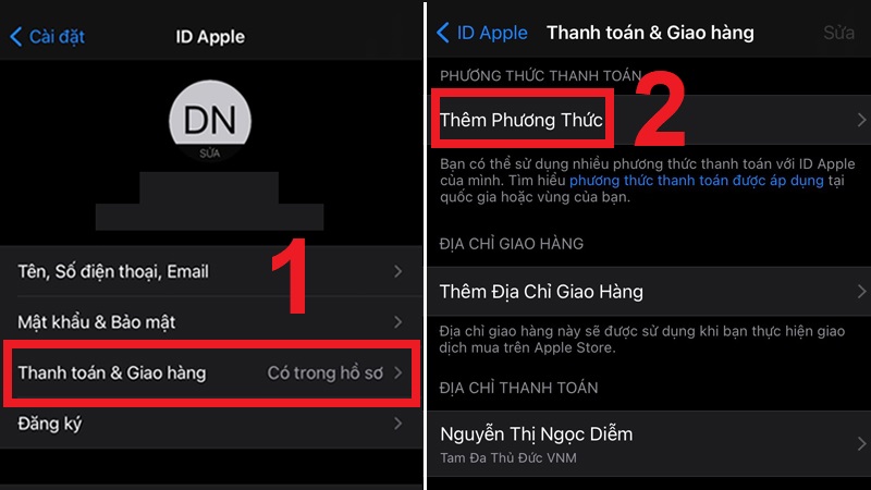 Chọn mục Thanh toán & Giao hàng sau đó chọn Thêm Phương Thức