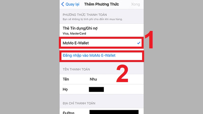 Chọn MoMo E-Wallet và nhấn vào Đăng nhập vào MoMo E-Wallet