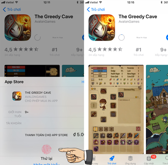 Nhập mật khẩu tài khoản hoặc dùng vân tay để xác nhận