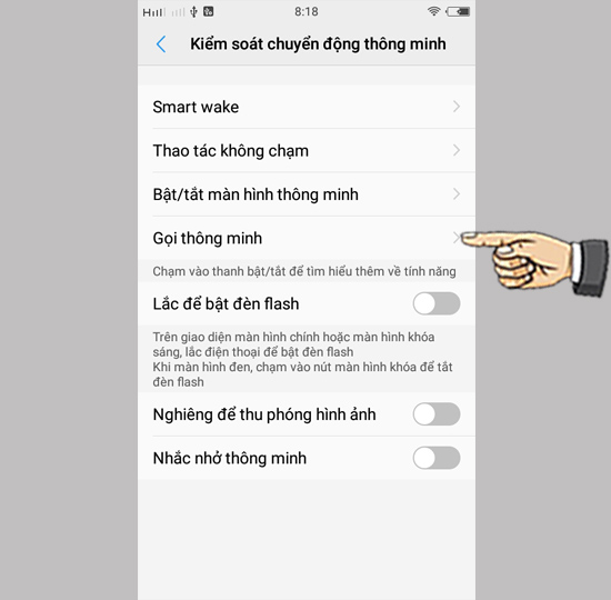 Bước 2: Chọn Cuộc gọi thông minh