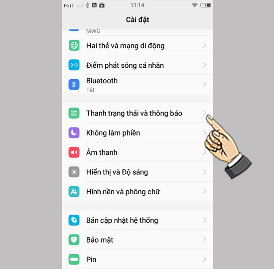  chọn Thanh thông báo và trạng thái