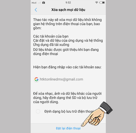 Khôi phục cài đặt gốc.