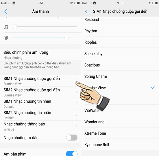 Bước 2: Chọn nhạc chuông Sim 1.