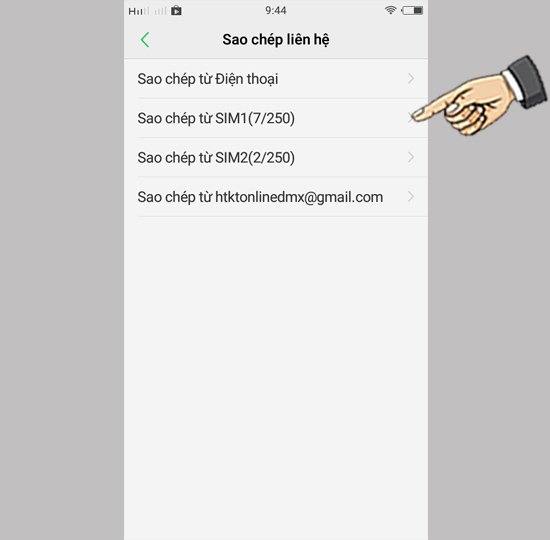 Bước 3: Chọn sim chứa danh bạ.