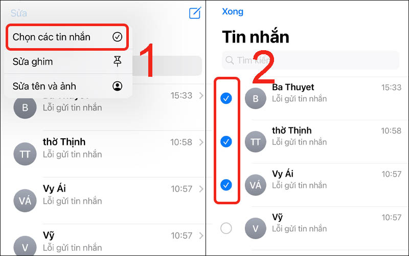 Chọn tin nhắn muốn xóa