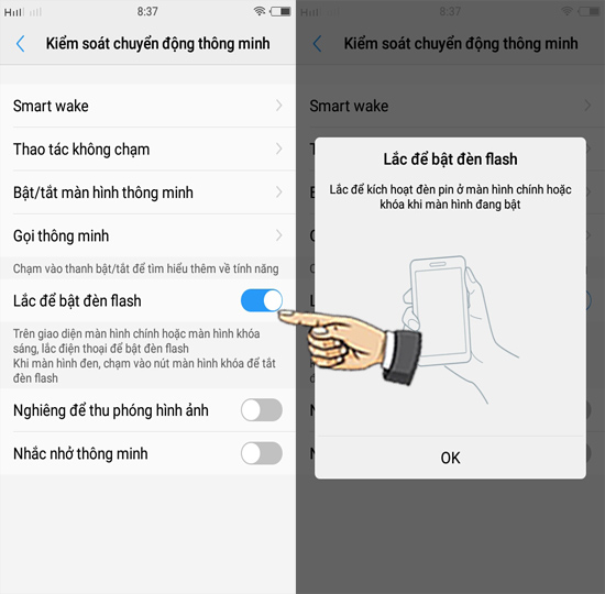 Bước 2: Bật Lắc bật đèn pin