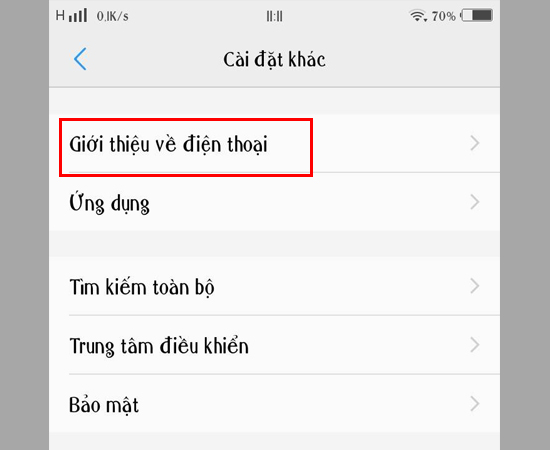 2. Chọn Giới thiệu về điện thoại.