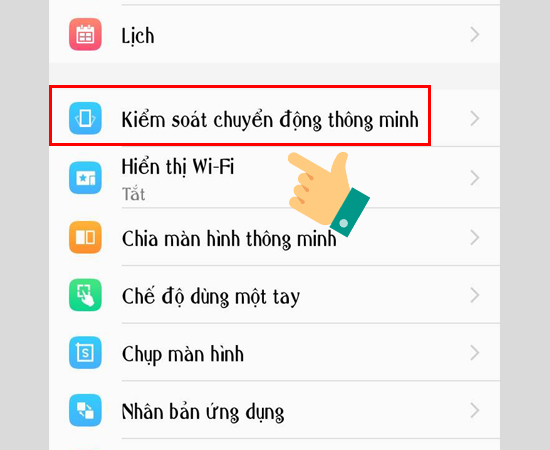 Bước 1: Bạn vào Cài đặt và chọn Kiểm soát chuyển động thông minh.