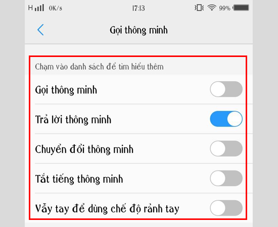 Bước 3: Chọn Trả lời thông minh.