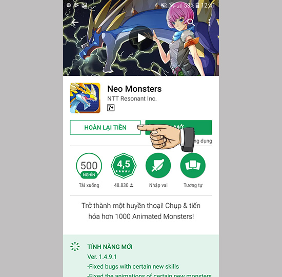 Mở Google Play >> tìm ứng dụng đã mua >> hoàn lại tiền