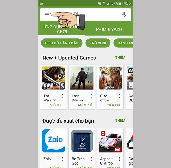 Mở Google Play >> chọn 3 gạch