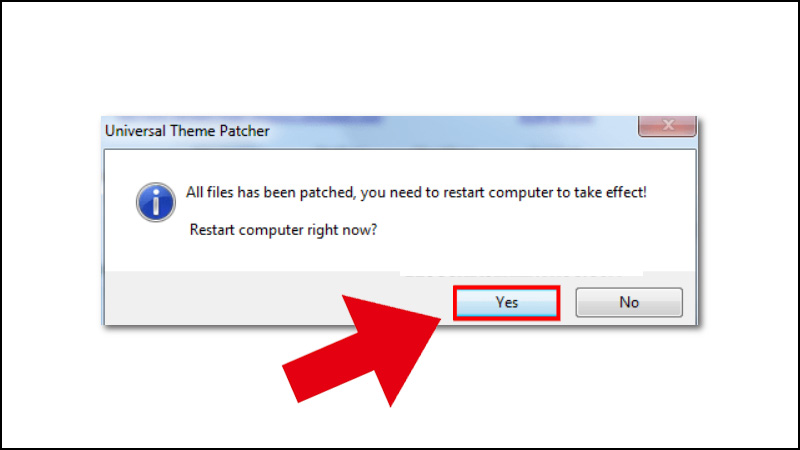 Nhấn Yes để Restart lại máy tính 