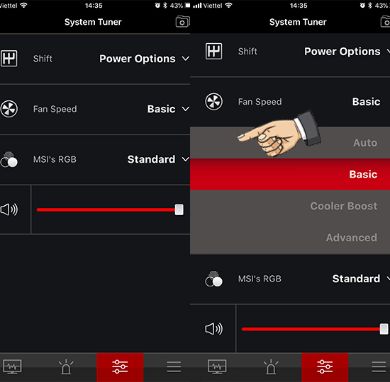 Chỉnh âm lượng, tốc độ quạt, độ tương phản...