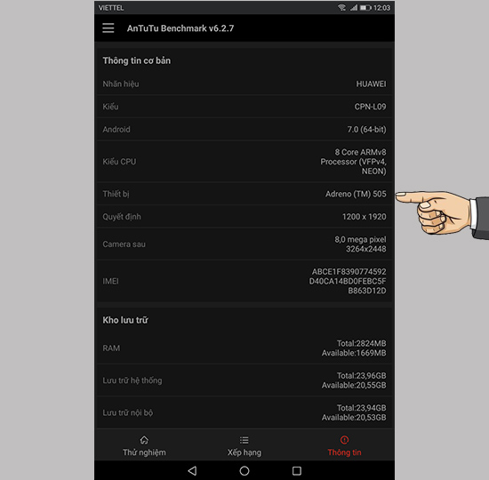 Tiếp theo là một vài thông tin về cấu hình máy
