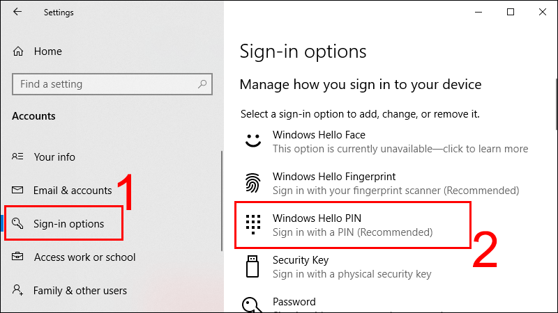 Nhấn chọn Sign-in Options và chọn Windows Hello PIN