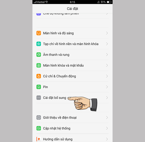Cài đặt >> cài đặt bổ sung