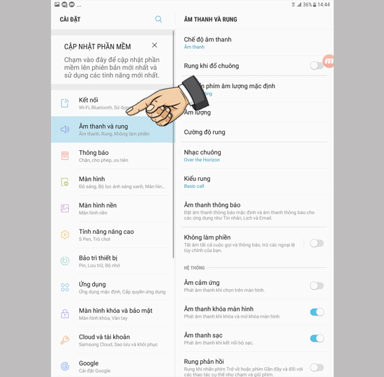 Cài đặt âm thanh và rung