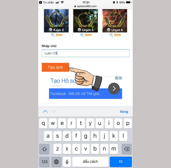 ​Nhập tên của bạn sau đó chọn tạo ảnh