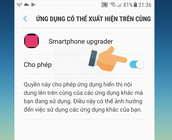 Bật cho phép hiện thị ứng dụng