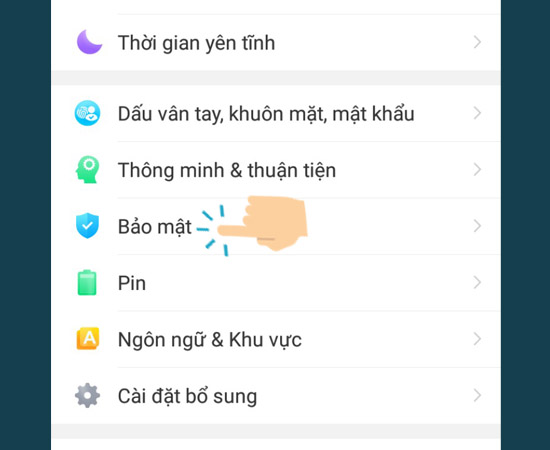 Bước 1: Vào Cài đặt và sau đó chọn Bảo mật.