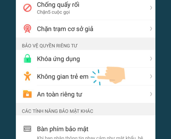 Bước 2: Tiếp theo bạn hãy chọn Không gian trẻ em.