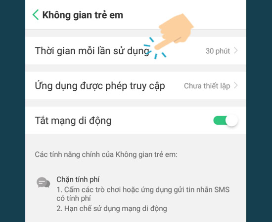 Bước 3: Chọn thời gian mỗi lần sử dụng theo ý muốn của bản thân.