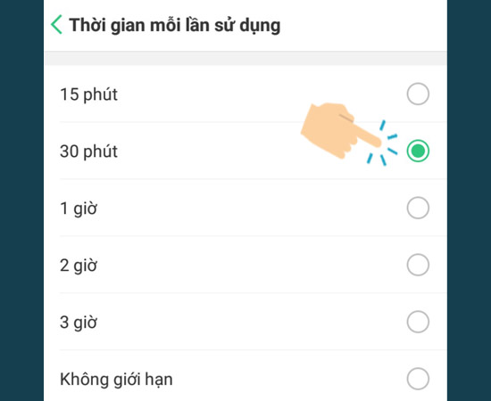 Bước 3: Chọn thời gian mỗi lần sử dụng theo ý muốn của bản thân.
