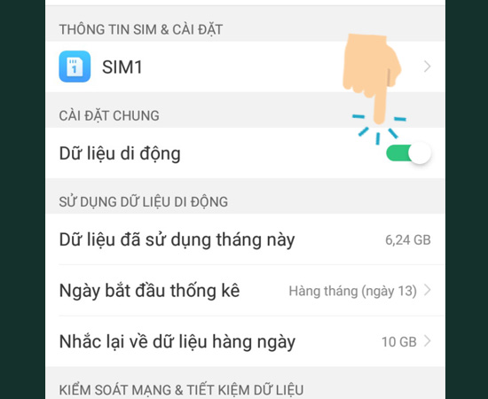 Bước 2: Bạn hãy bật Dữ liệu di động lên là mạng 3G đã được kết nối.