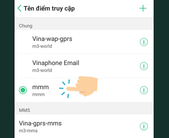 Bước 8: Chọn APN vừa mới thiết lập là có thể kết nối 3G.