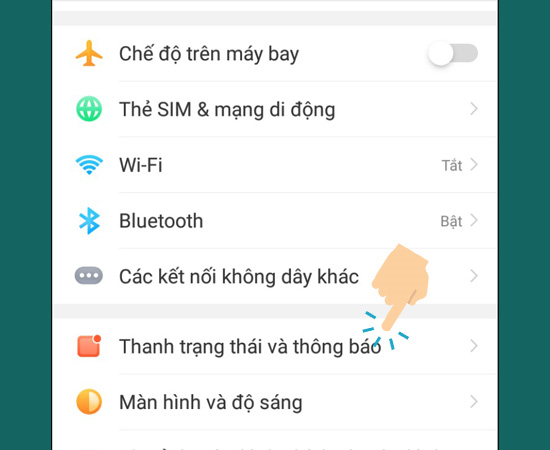 Bước 2: Tiếp theo chọn Thanh trạng thái và thông báo.