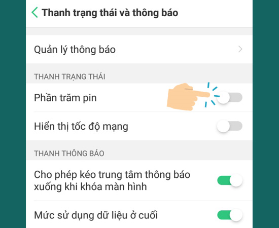 Bước 3: Cuối cùng bật Phần trăm pin.