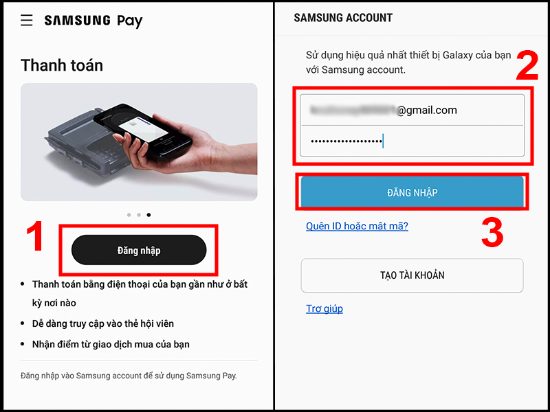 Nhập tài khoản Samsung của bạn