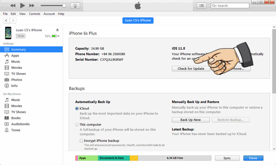 Chọn check for update