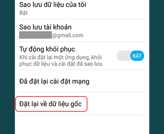 Bước 2: Chọn Đặt lại về dữ liệu gốc.
