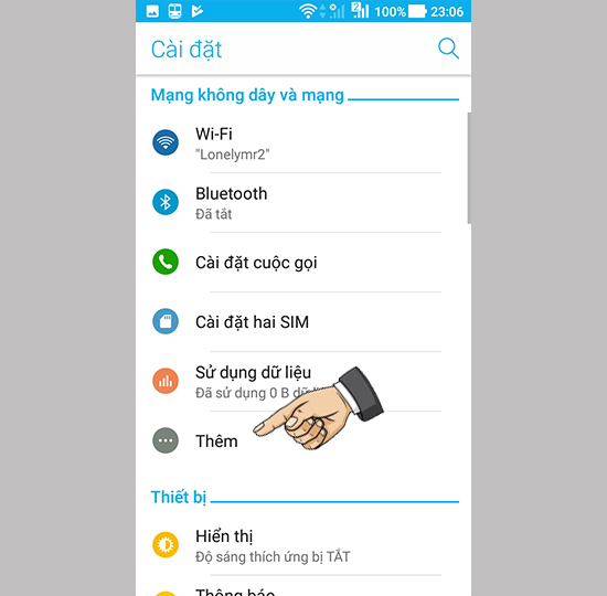 Vào cài đặt thêm