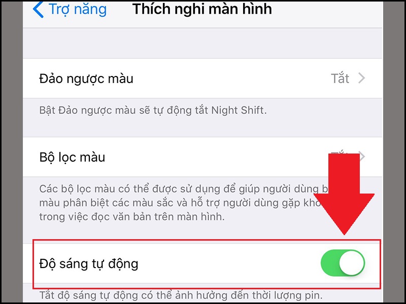 Tắt tự điều chỉnh độ sáng trên iOS 11, 12