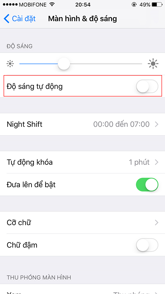 Hướng dẫn tắt độ sáng tự động trên iOS 11