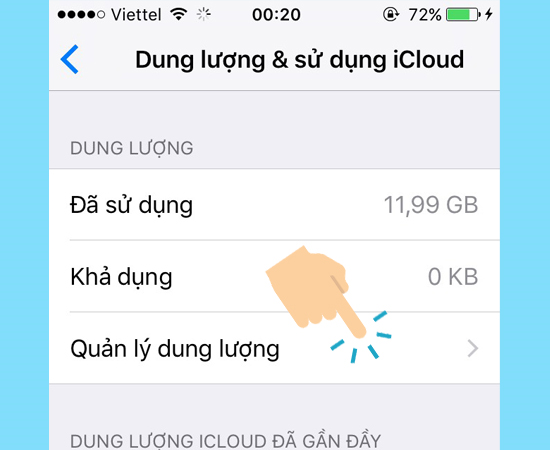 Chọn vào Quản lý dung lượng