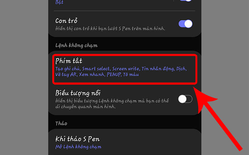 Chọn mục Ph&iacute;m tắt