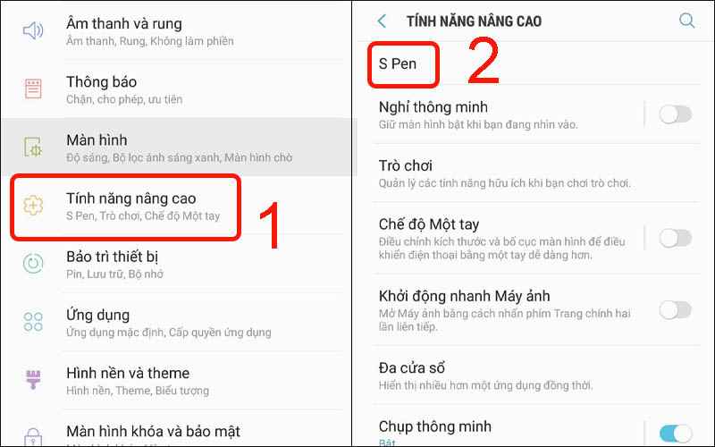  Chọn S pen trong  mục T&iacute;nh năng n&acirc;ng cao