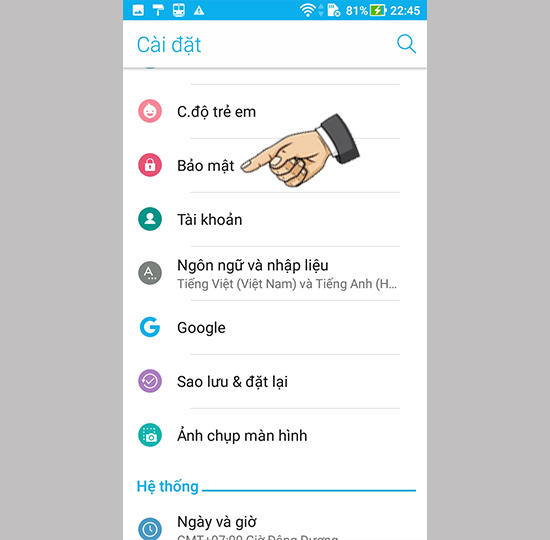 Vào bảo mật