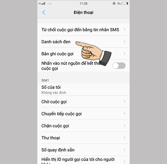 Bước 2: Chọn Danh sách đen