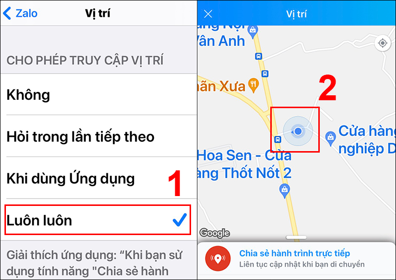 Chia sẻ vị trí trên Zalo