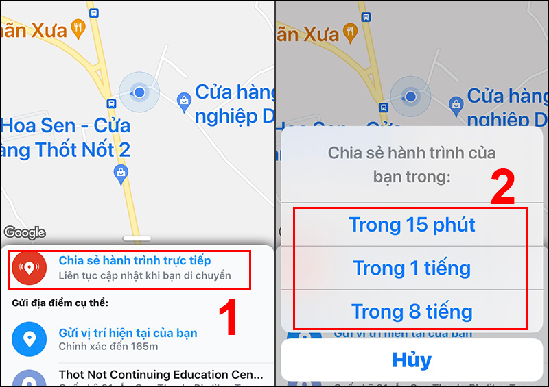 Chia sẻ hành trình trực tiếp trên Zalo