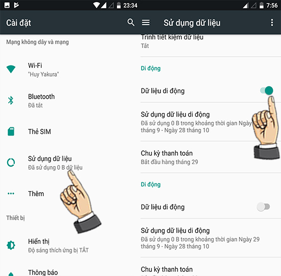 Vào cài đặt bật dữ liệu di động.