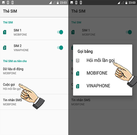 Bước 3: Chọn sim khi gọi.