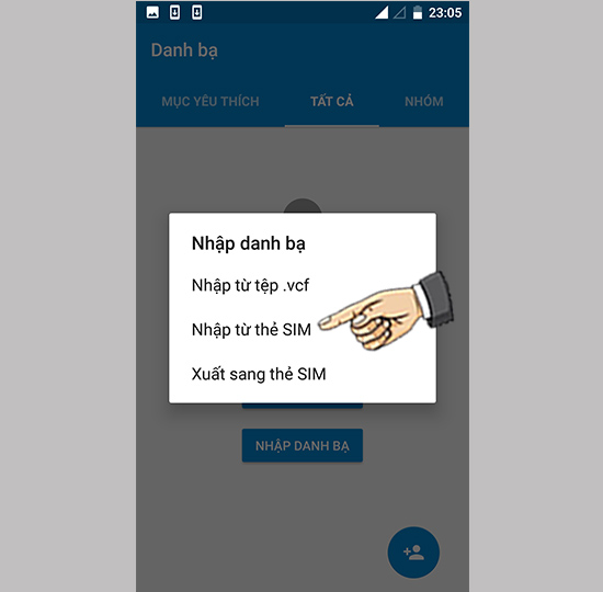 Bước 3: Chọn nhập từ sim.